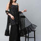 Ahalyaa Women Black Net Glitter Print Short Kurti With Sharara Dupatta Set | Swadesiicart