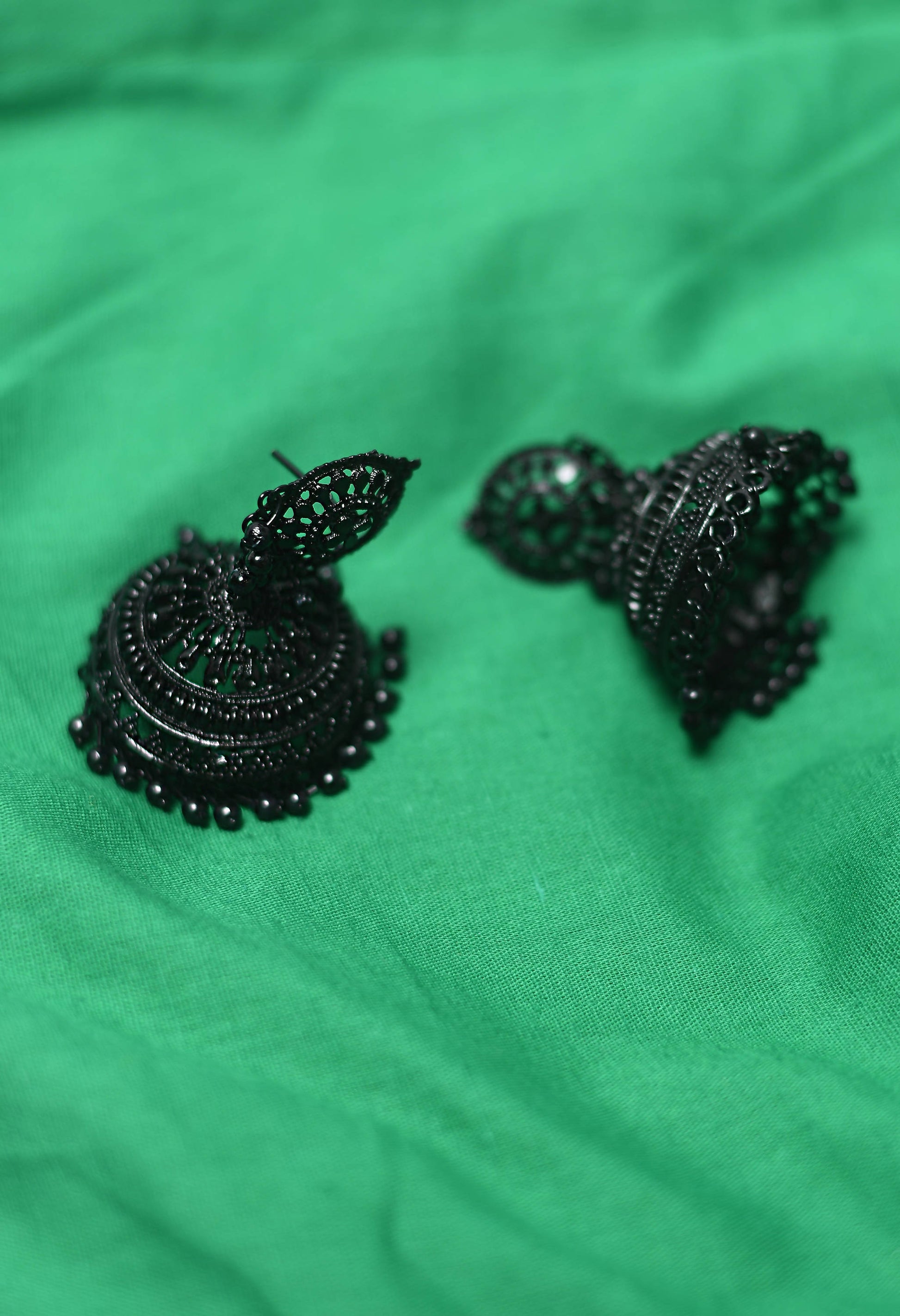 Mominos Fashion Johar Kamal Latest Design Black Color Jhumkas - Swadesiicart