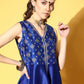 Ahalyaa Women Royal Blue Colour Poly Silk Printed Kurta Palazzo Set | Swadesiicart