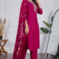 The52 Pink Women's Beautiful Embroidered Rayon Slub Fabric with Straight Kurta, Pant and Dupatta Set - Swadesiicart