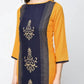Aniyah Rayon Block Printed Straight Kurta In Mustard And Blue (AN-119K) - Swadesiicart