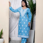 Miravan Women's Chikankari Embroidery Sky Blue Straight Kurta And Palazzo | Swadesiicart