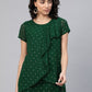 Ahalyaa Women Green Georgette Golden Polka Dots Print Layered Tunic | Swadesiicart
