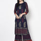 Aniyah Rayon Navy Blue Color Block Print Flared Slip-On Palazzo (AN-178K)