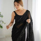 Attractive Looking Georgette Thread, Sequance Embroidery Work Party Wear Saree - Black