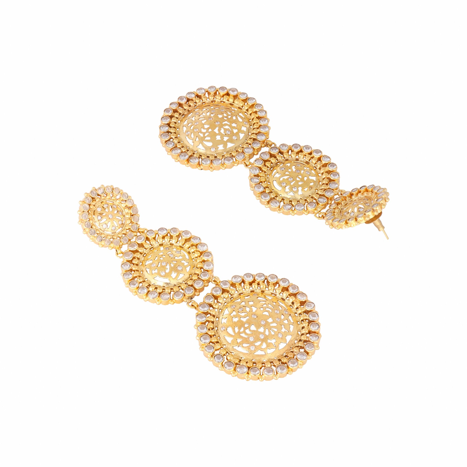 Nuyug 22K Gold Plated Stone Studded Contemporary Shaped Drop Earrings | Swadesiicart
