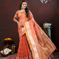 Lorenvalley Fashion Peach Cotton with Woven Design Zari Weaving Saree - Swadesiicart