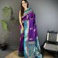Joban Fashion Purple Banarasi Soft Silk Peacock Butta Work Saree | Swadesiicart