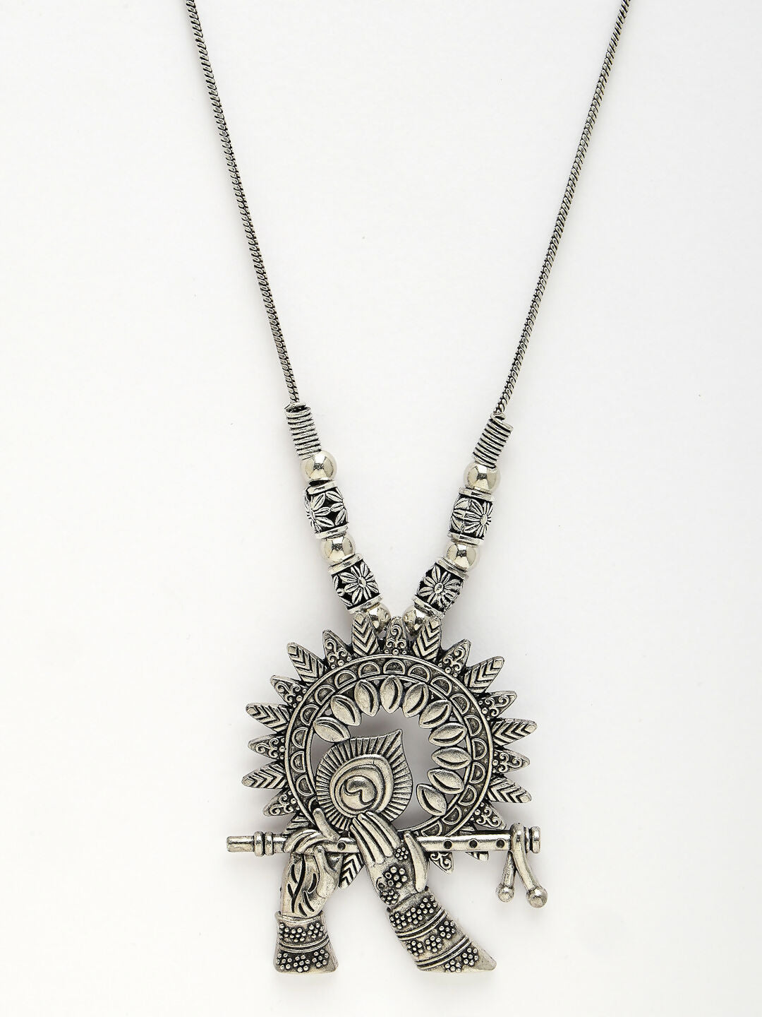 NVR Women's Silver-Toned German Silver Oxidised Pendant with Chain | Swadesiicart