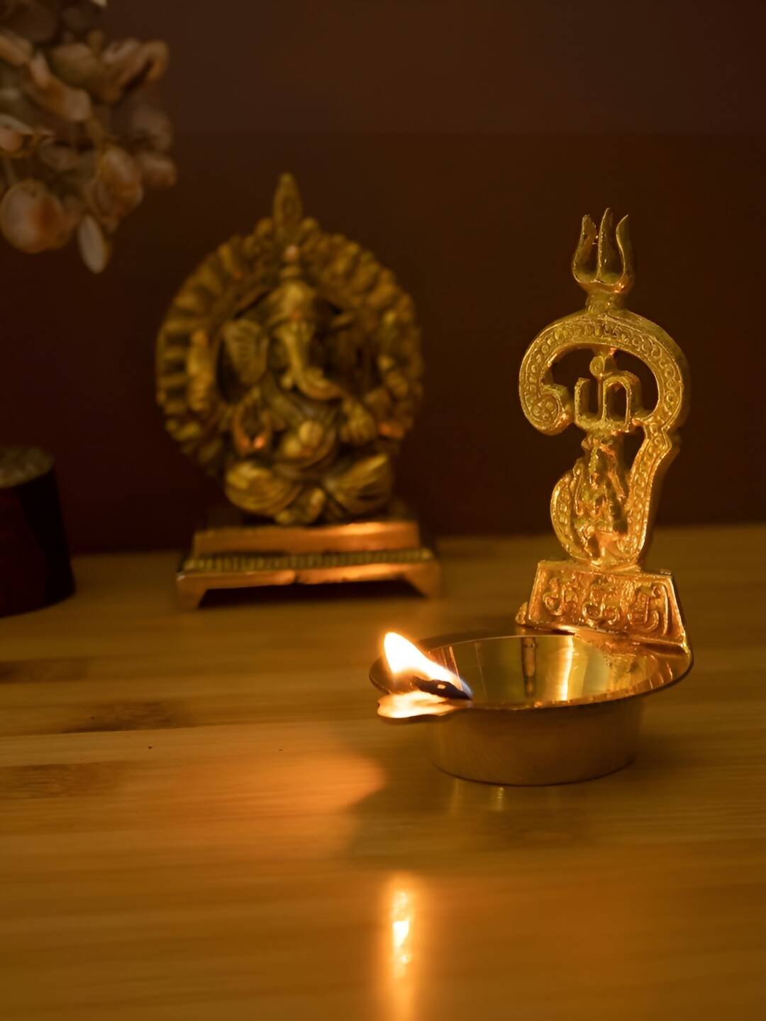 Spillbox Gold-Toned Brass Om Sakthi Diya Pooja Essential | Swadesiicart