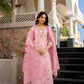 The52 Pink Women's Beautiful Chanderi Fabric Printed Work Straight Kurta Pant and Dupatta Set - Swadesiicart