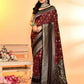 Joban Fashion Maroon & Black Plain With Weaving Border Banarasi Silk Sarees | Swadesiicart