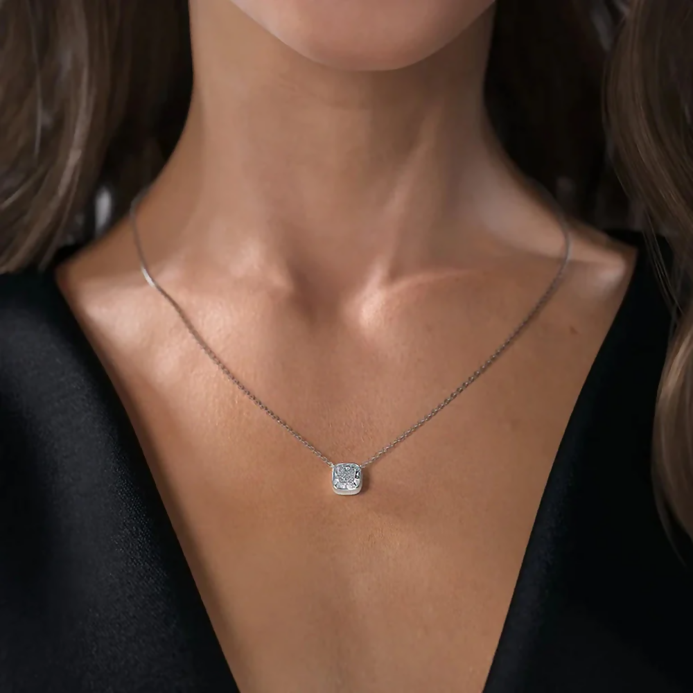Cauer Elegant 14K White Gold Plated Moissanite Pendant Necklace | Swadesiicart