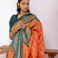 Vishnu Weaves Women's Orange Soft Tussar Silk Zari Woven Saree with Blouse - Swadesiicart