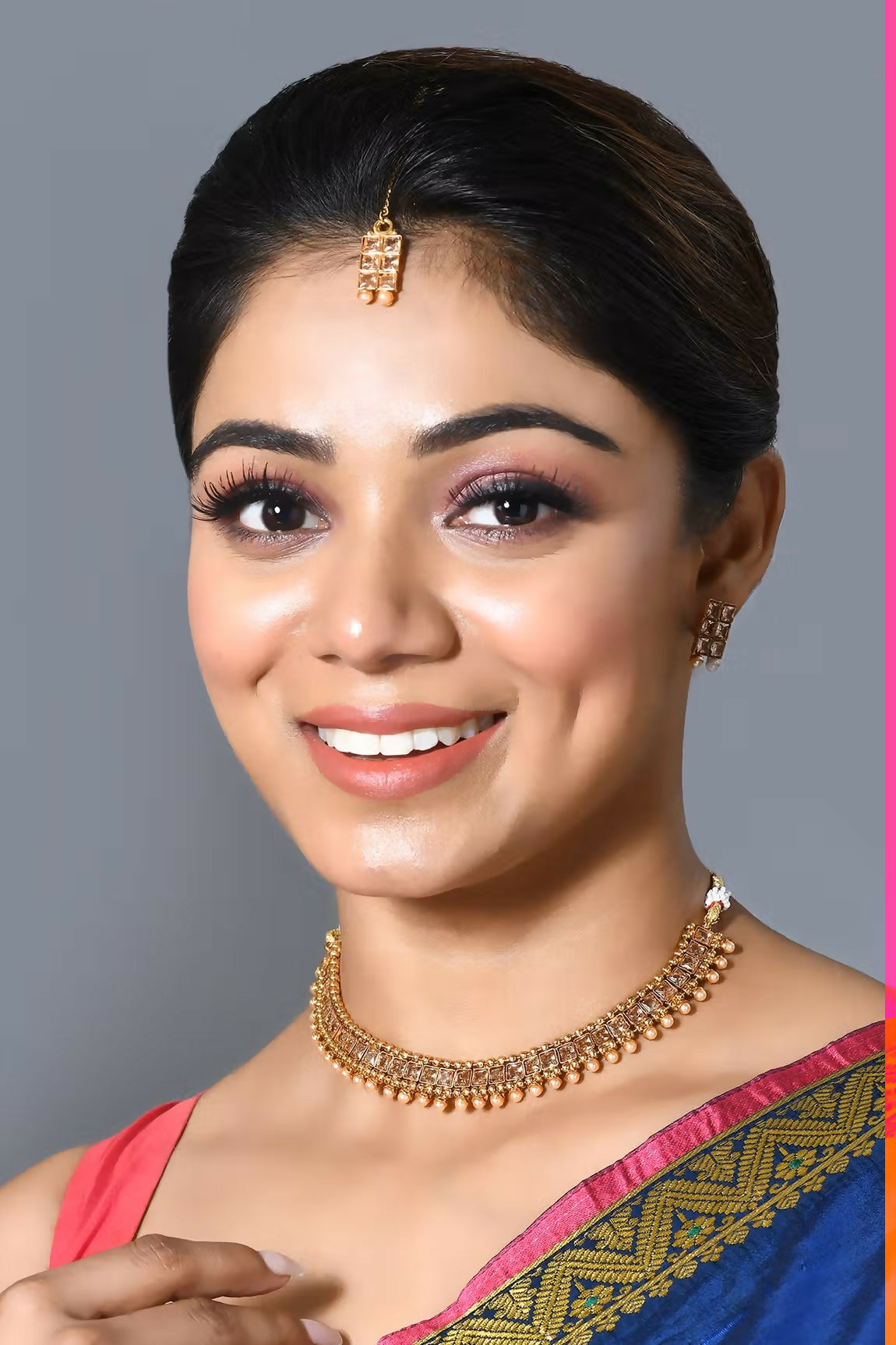 Joban Fashion Women Golden White Polki Necklace Set With Earrings - Swadesiicart