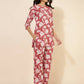 Janasya Women's Red Cotton Cambric Floral Printed Casual Straight Top Set | Swadesiicart