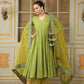 Pomcha Jaipur Green Saadgi Mehendi Green Mirror Work Angrakha Set | Swadesiicart