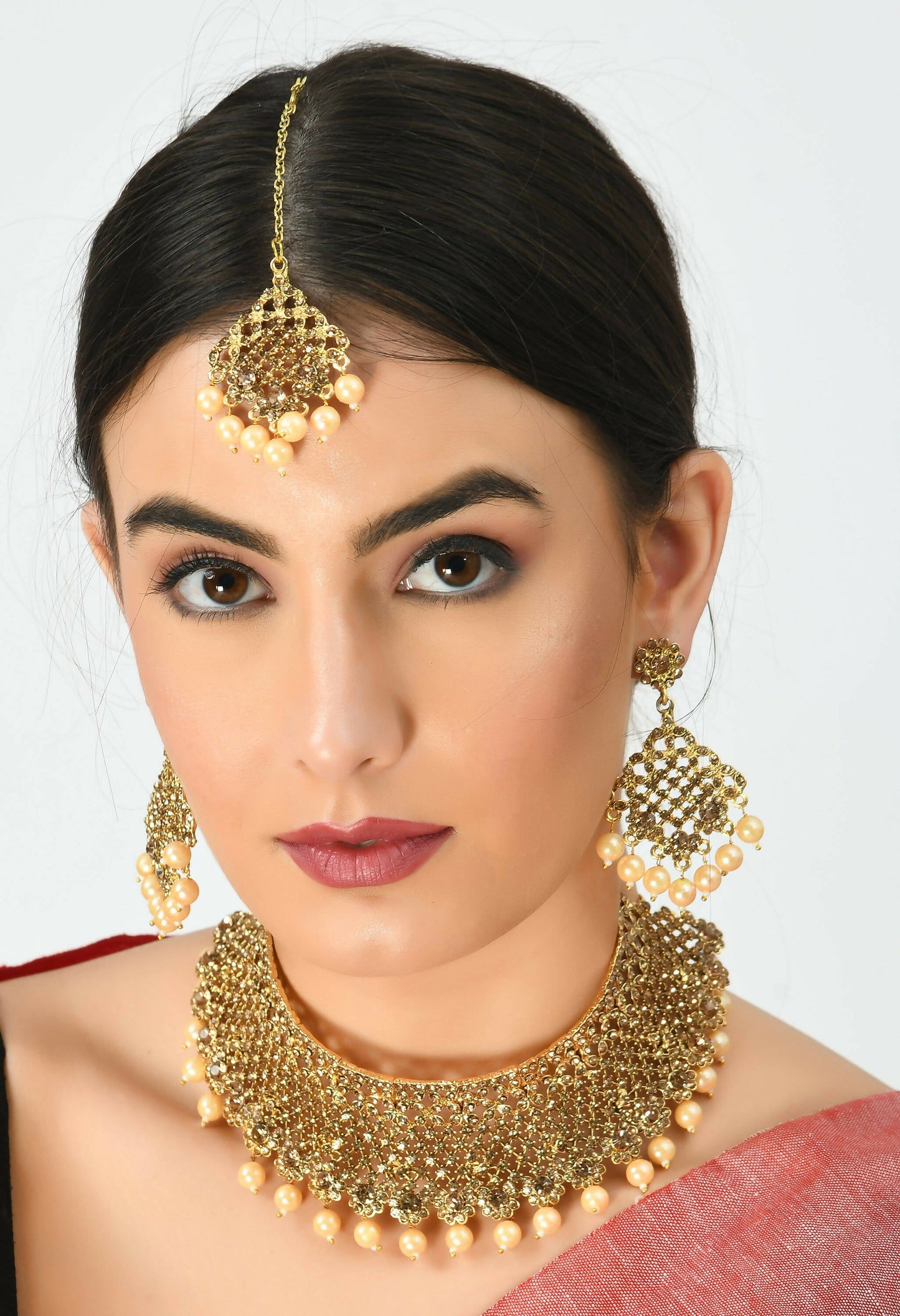 Mominos Fashion Johar Kamal Traditional Rajwadi Design Heavy Golden Color Necklace Set - Swadesiicart