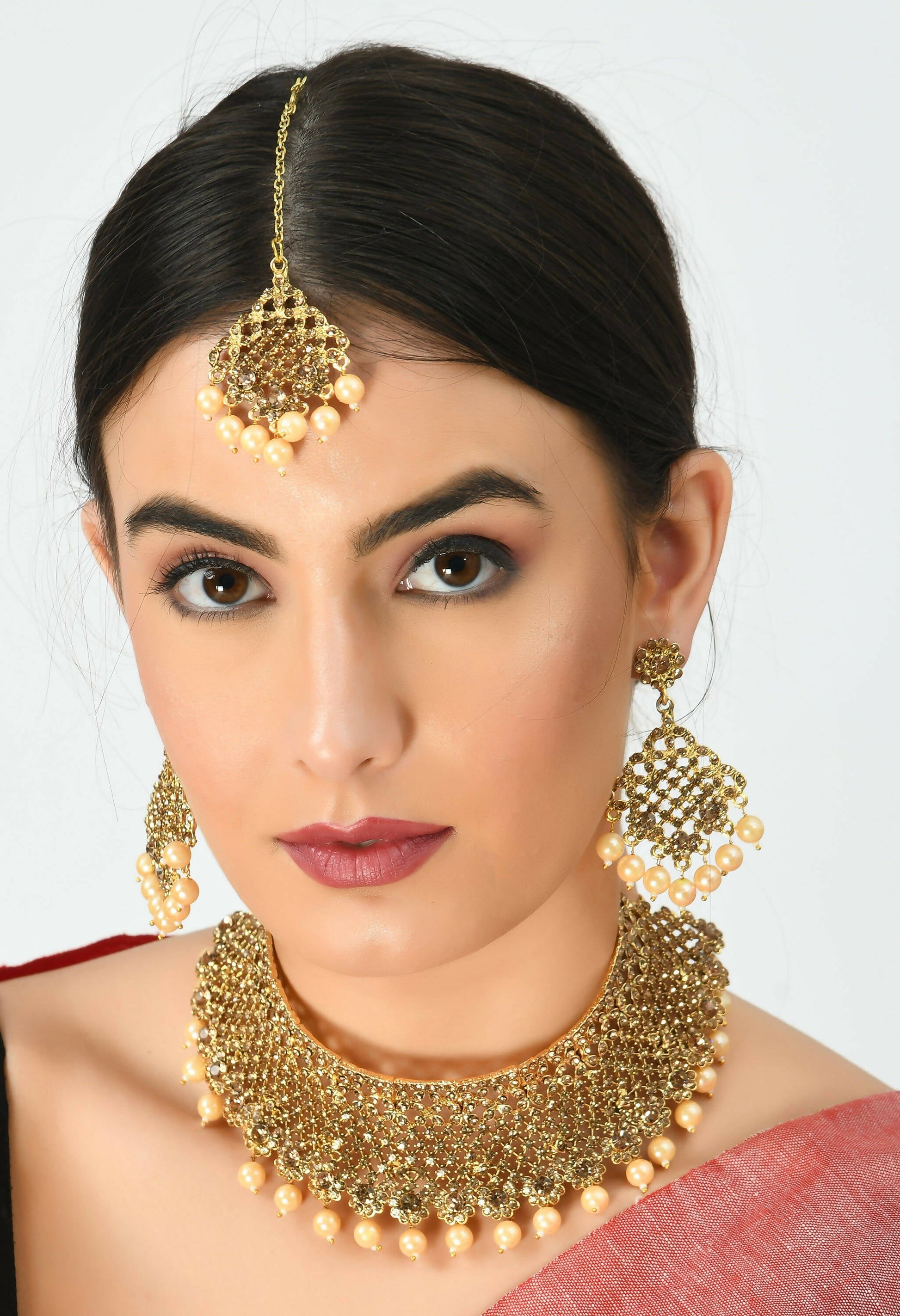 Mominos Fashion Johar Kamal Traditional Rajwadi Design Heavy Golden Color Necklace Set - Swadesiicart