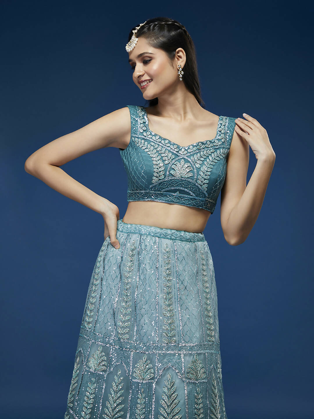 House of Panchhi Blue Net Gotapatti Work Lehenga & Blouse with Dupatta | Swadesiicart