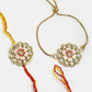 NVR Women & Men Set of 2 Gold Kundan-Studded Bhaiya Bhabhi Rakhi Set With Roli Chawal & Chocolate | Swadesiicart