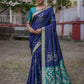 Vishnu Weaves Women's Navy-Blue Soft Silk Zari Woven Saree with Blouse - Swadesiicart