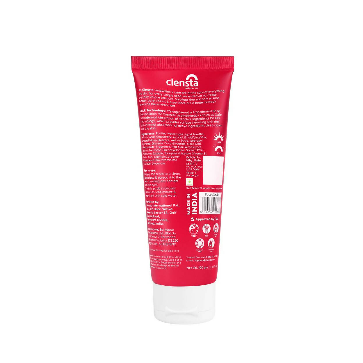 Clensta Red Aloe Vera Skin Glow Face Scrub - Swadesiicart