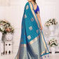 Anaita Blue Soft Silk With Zari Weaving Borders Saree With Blouse