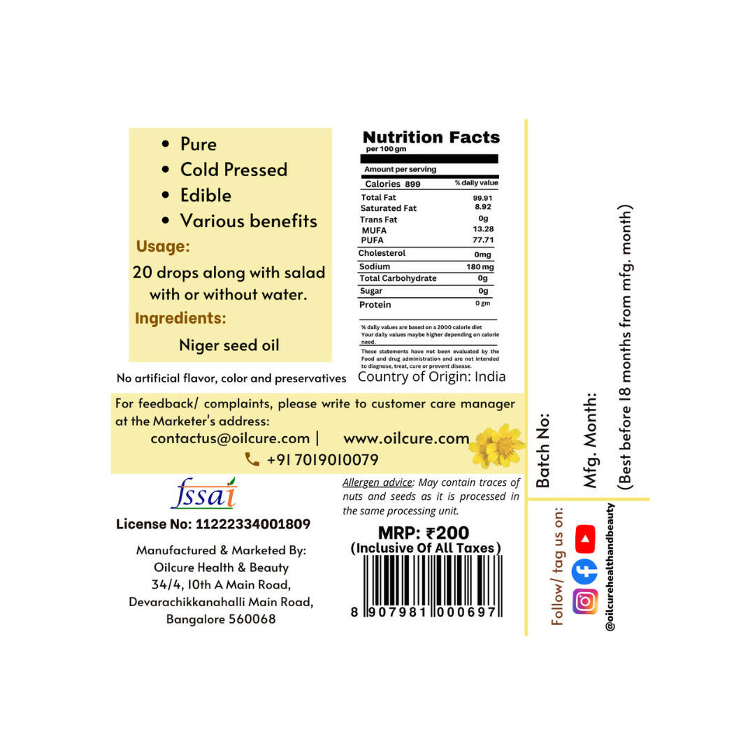 Oilcure Niger Seed Oil - Swadesiicart