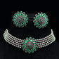 Mominos Fashion Johar Kamal Oxidised Silver-Plated Brass Finish Kundan Choker For Women (Green) | Swadesiicart