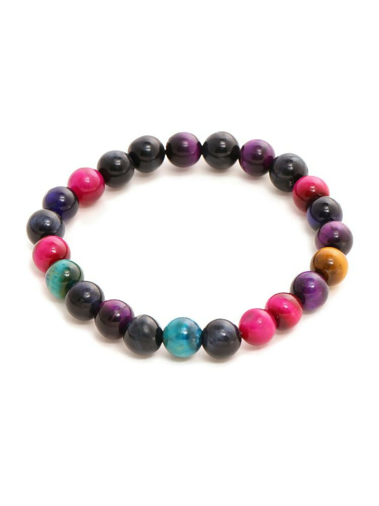 Red Carnelian, Lapis Lazuli, Amethyst and Green Avanturine Multicoloured Black Toned crystal bracelet - Ruby Raang | Swadesiicart