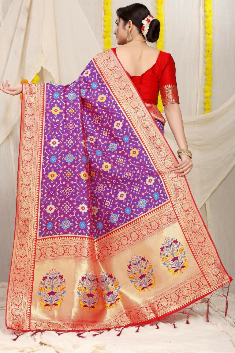 Jyoti Fashion Women's Purple Patola Silk Zari Woven Saree with Blouse | Swadesiicart