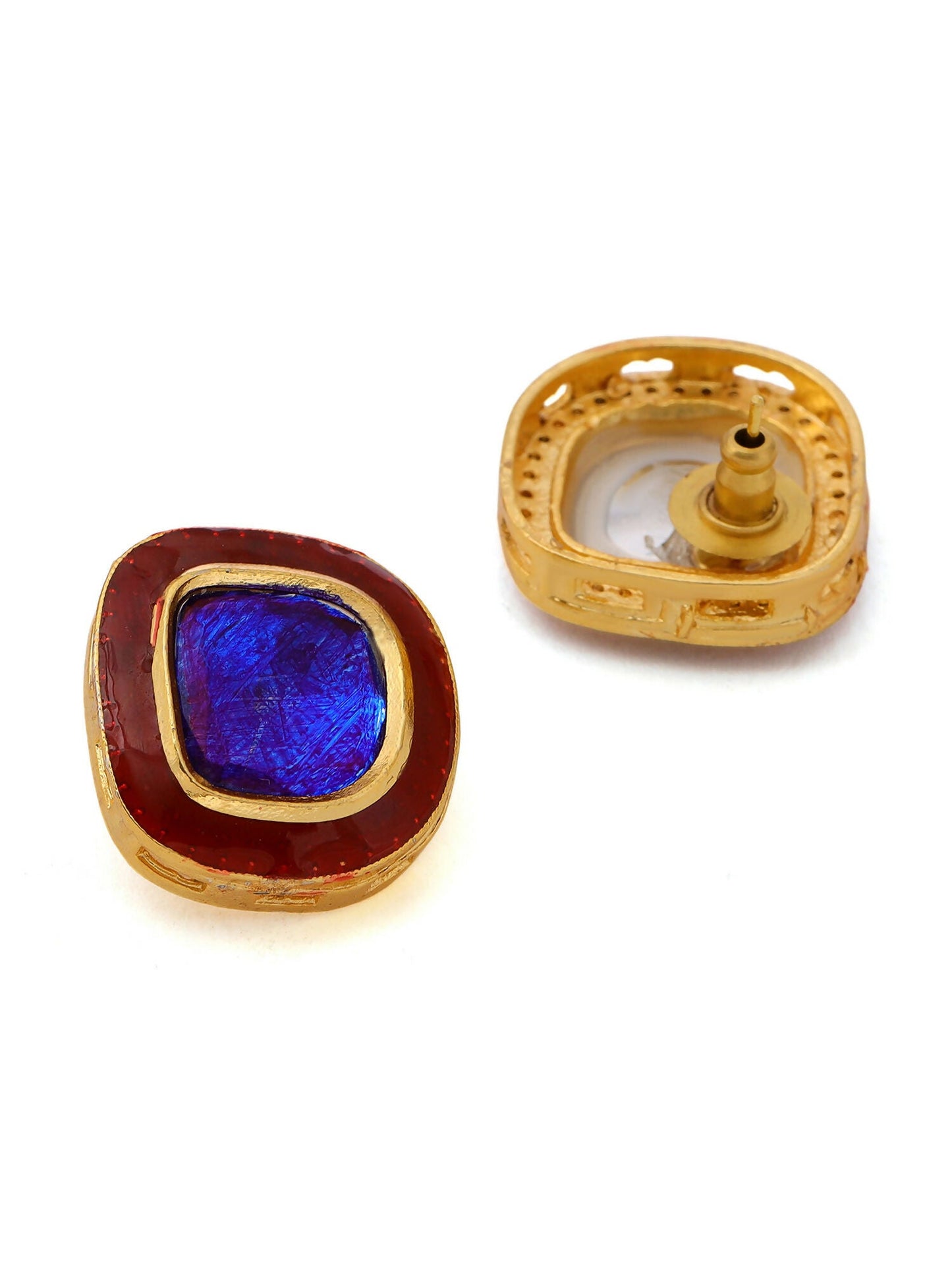 Ruby Raang Multi Blue Kundan Studs | Swadesiicart