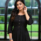 Juniper Women's Black Floral Printed Rayon Kurta With Button Closure - Swadesiicart