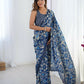 Blue Chinon Designer Digital Printed,Mirror Cut Work Saree - Manvika
