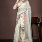 Morchari Beige Banarasi Tissue Computer Embroidery Saree Unstitched Blouse | Swadesiicart
