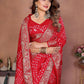 Aastha Fashion Red Pure Dola Silk Handmade Original Bandhej Saree