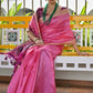 Vishnu Weaves Women's Pink Raw Silk Patola Zari Woven Saree with Blouse - Swadesiicart