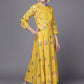 Ahalyaa Women Yellow Floral Fit & Flare Maxi Ethnic Dress | Swadesiicart