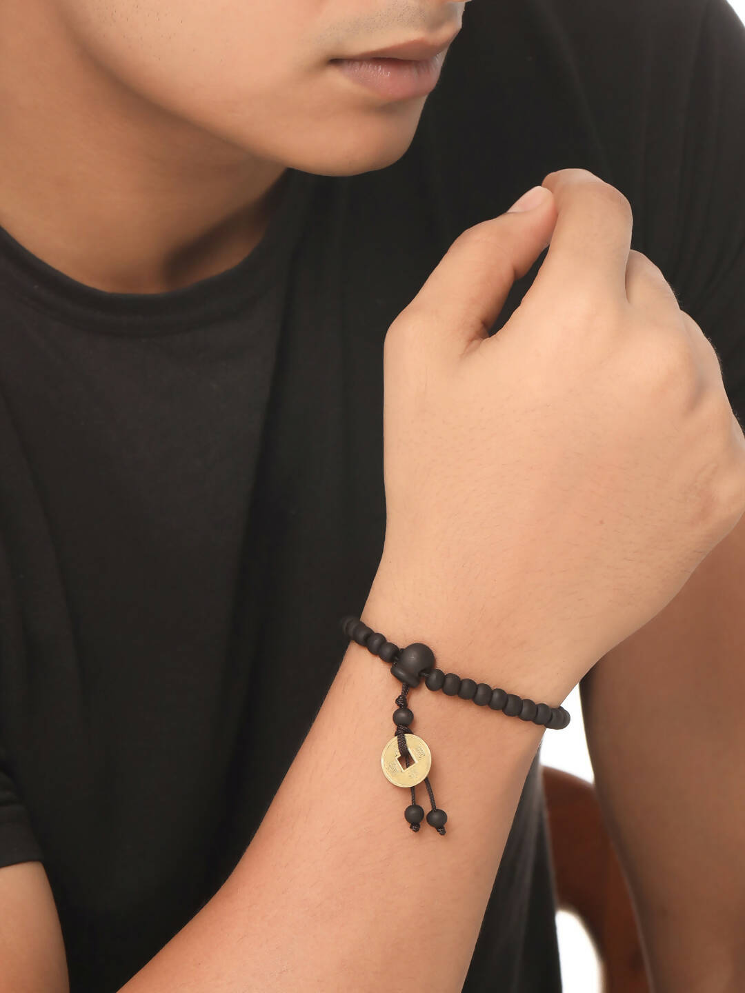 NVR Men's Black Beaded Adjustable Bracelet - NR Retail-NVR