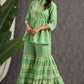 Juniper Green Ethnic Motif Printed Pure Cotton Tunic & Sharara With Sequins & Lace Detail - Swadesiicart
