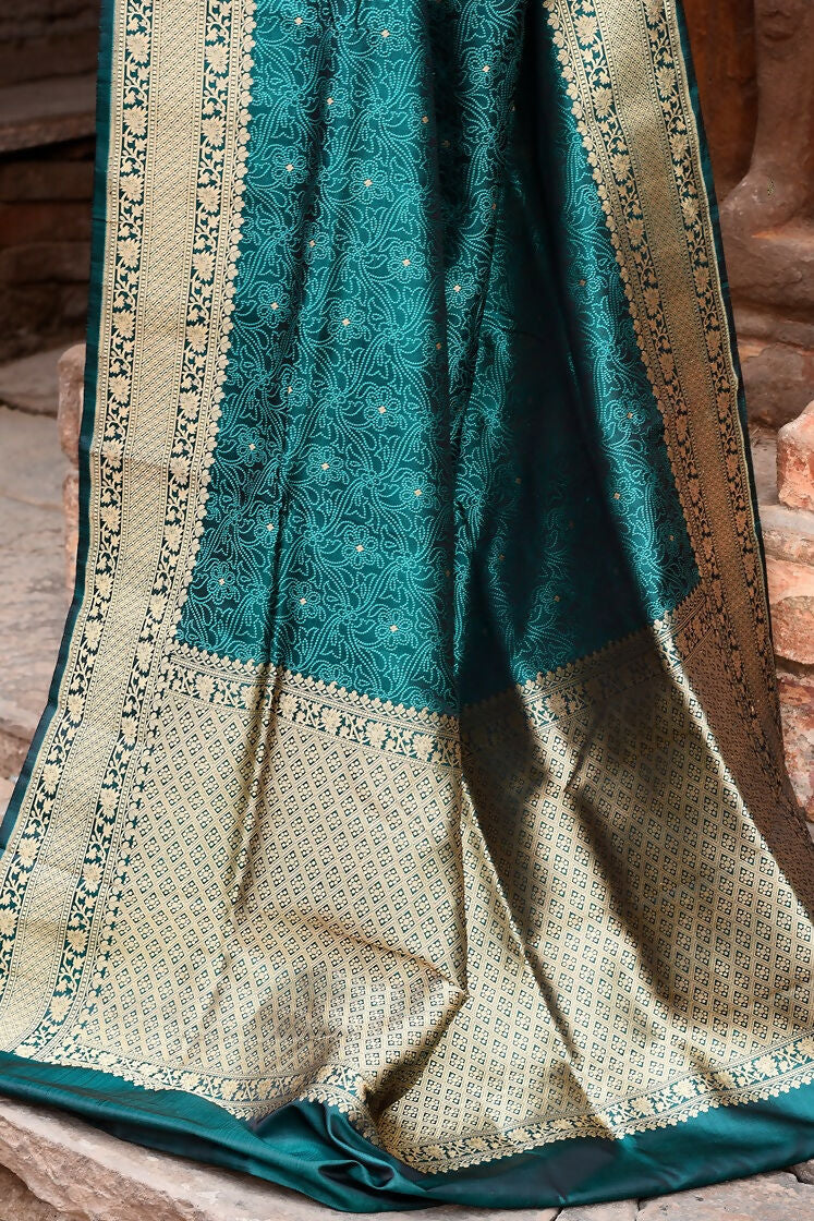 Joban Fashion Green Banarasi Katan Pure Handloom Banarasi Silk Saree | Swadesiicart