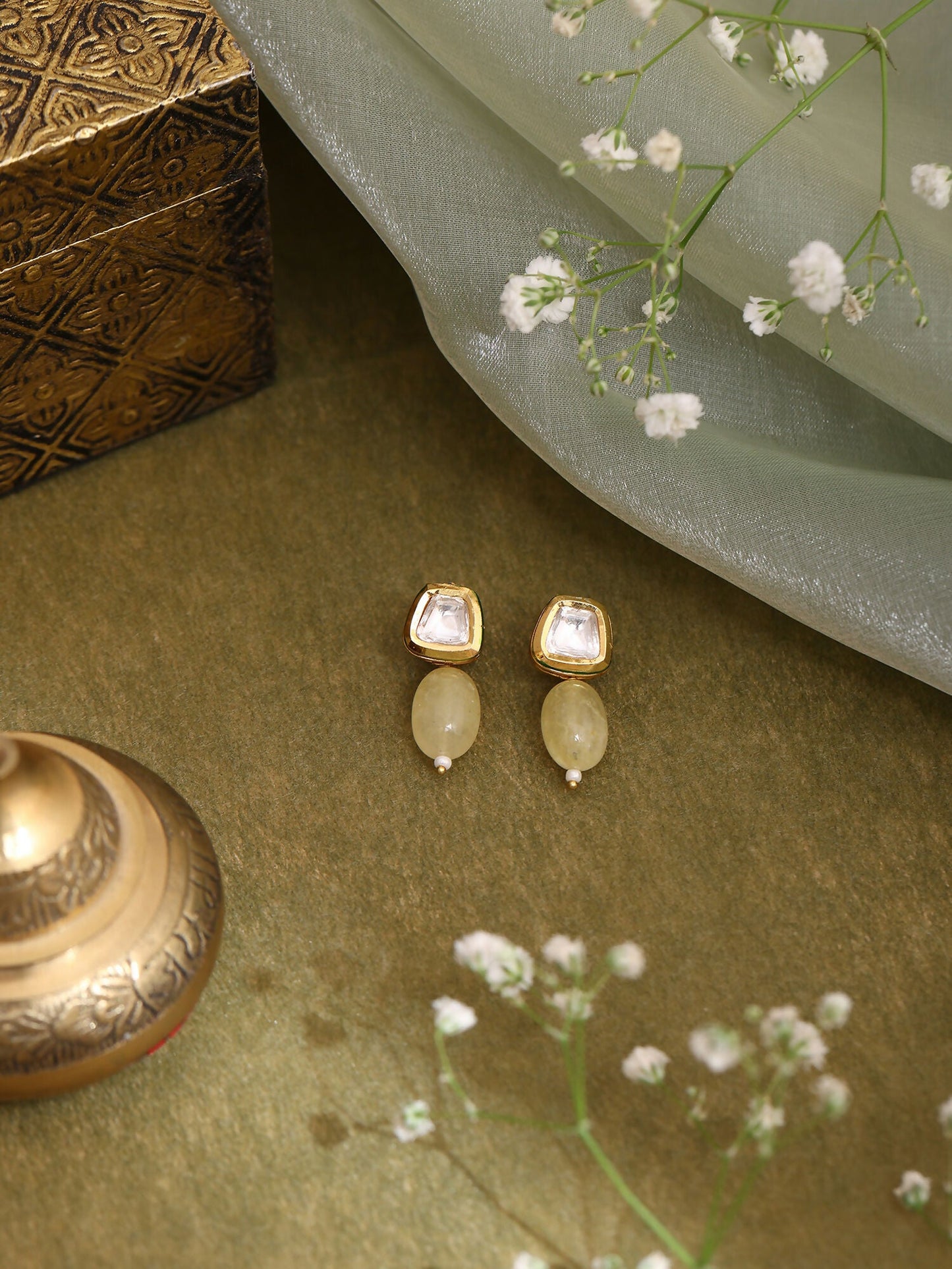 Ruby Raang Yellow Kundan Studs | Swadesiicart