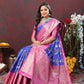 Lorenvalley Fashion Blue Cotton Woven Design Zari Meenakari Weaving Saree - Swadesiicart