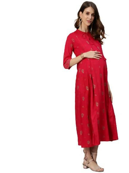Anubhutee Women's Viscose Rayon A-Line Knee-Length Red Dresses | Swadesiicart