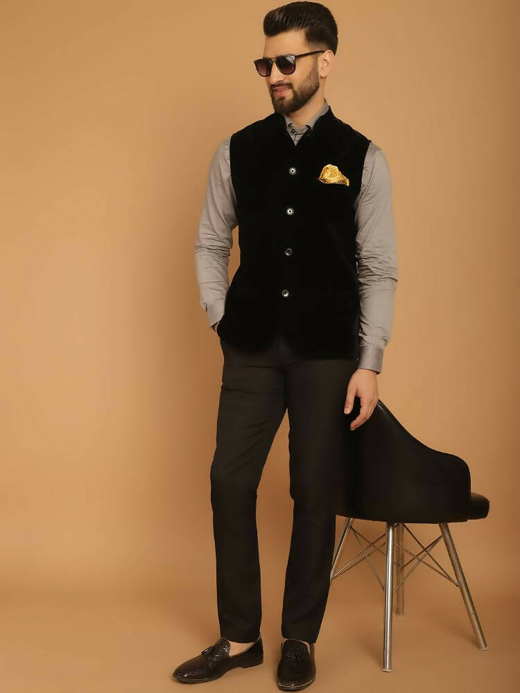 Even Apparels Nehru Jacket With Welt Pockets - Black | Swadesiicart