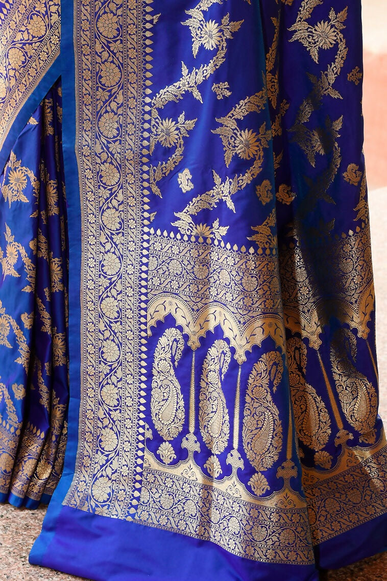 Joban Fashion Ink Blue Banarasi Soft Pure Handloom Banarasi Silk Saree | Swadesiicart