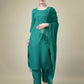 Jyoti Fashion Women's Teal Cotton Blend Embroidery & Sequence work Kurta with Trouser & Dupatta | Swadesiicart