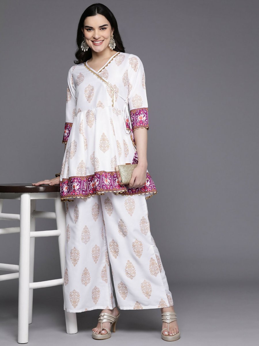 Ahalyaa Women's Traditional Wear Co-ods - White - Swadesiicart