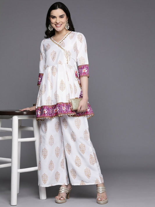 Ahalyaa Women's Traditional Wear Co-ods - White - Swadesiicart